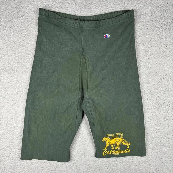 VTG 80s Champion Reverse Weave Sweatpants Green UVM Catamounts Cropped Warm Up - Picture 1 of 8